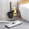Space Aluminum Wall-Mounted Toilet Brush with No Dead Angle Design and Punch-Free Storage
