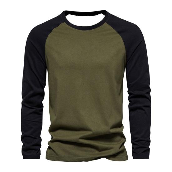 Autumn Winter Men Bottoming Top Slim Fit Patchwork O Neck Pullover Stretchy Long Sleeves