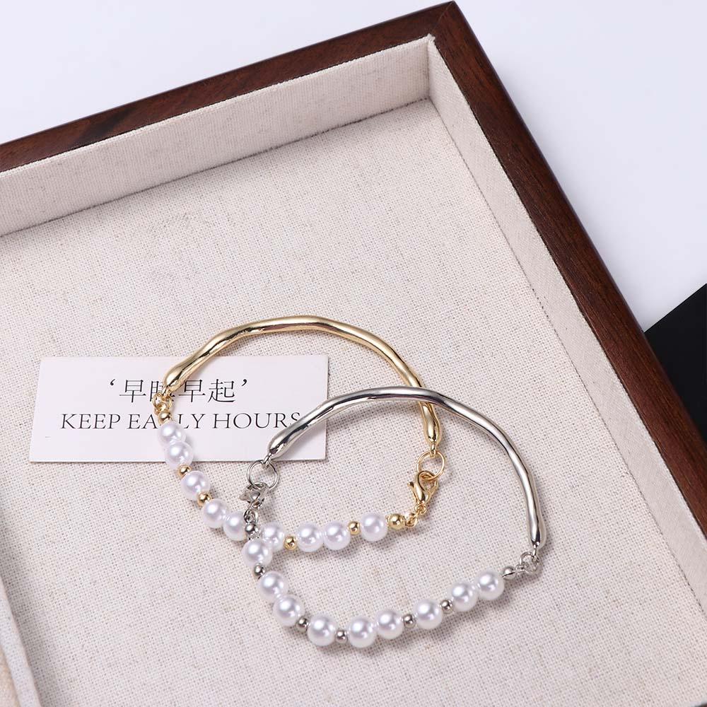 Gift Temperament Irregular Liquid Metal Women Bracelet Copper Pearls Bracelet Korean Style Jewelry