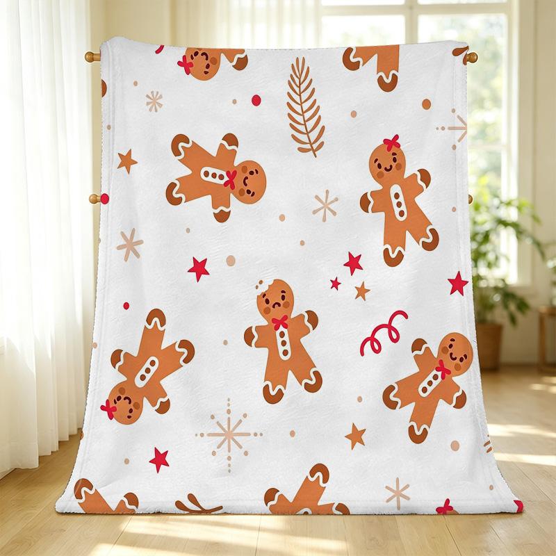 Gingerbread Man Series Flannel Fleece Blanket – Soft Warm Cozy, Machine Washable, Winter Christmas Blanket for Home Office Nap