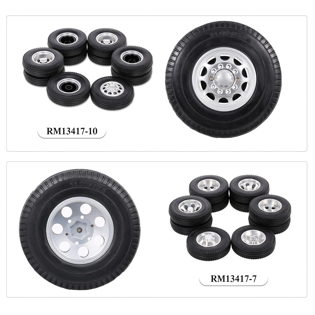 Compatible with Tamiya 1/14 RC Tractor Truck Aluminum Alloy Front & Rear Truck Wheel Rim Tires 6PCS