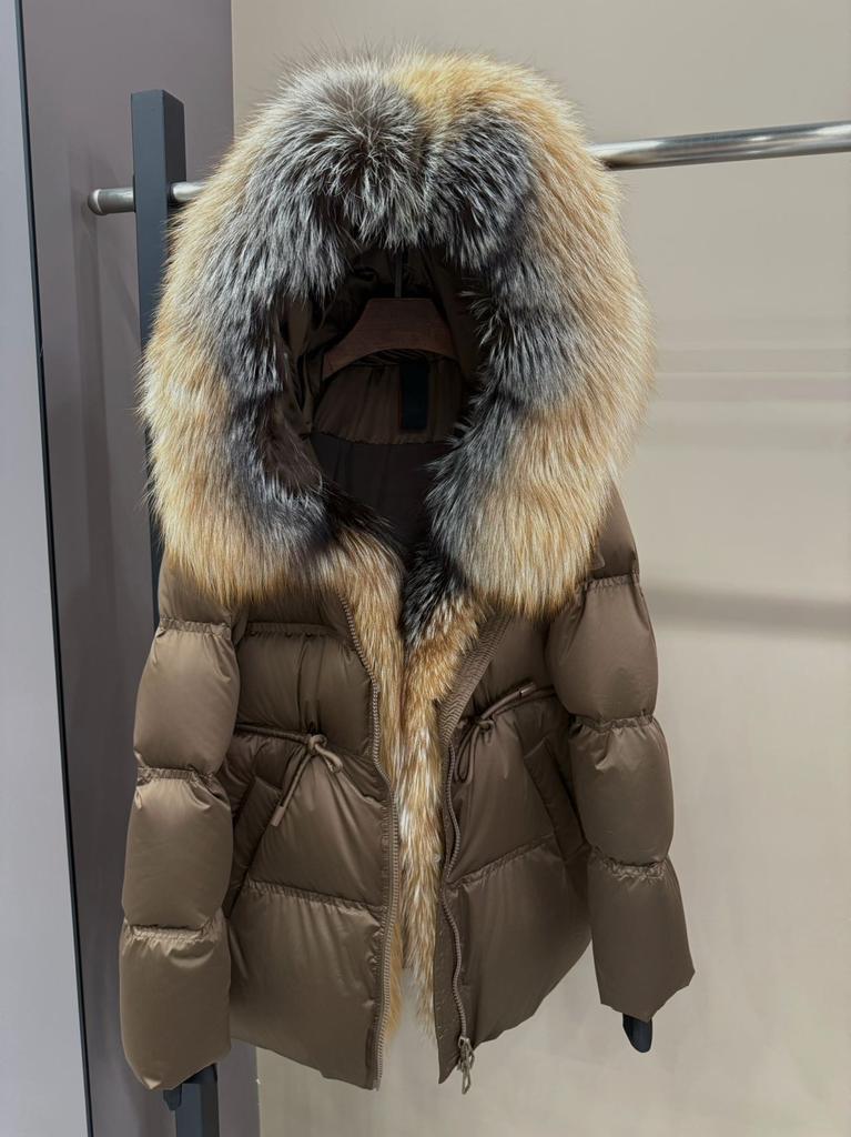 Oversize натуральный настоящий золотой воротник из меха лисы-островитянки высококачественная куртка для глубокой зимы утепленная теплая куртка на гусином пуху средней длины женская