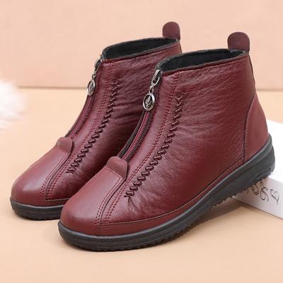 Хлопковая обувь женская зимняя бархатная теплая обувь на плоской подошве для среднего и пожилого возраста, кожаные ботинки с высоким голенищем, нескользящие ботинки для снега для пожилых