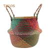 T-Garden Folding Straw Wicker Storage Basket Handle Garden Flower Pot Planter Laundry Bag