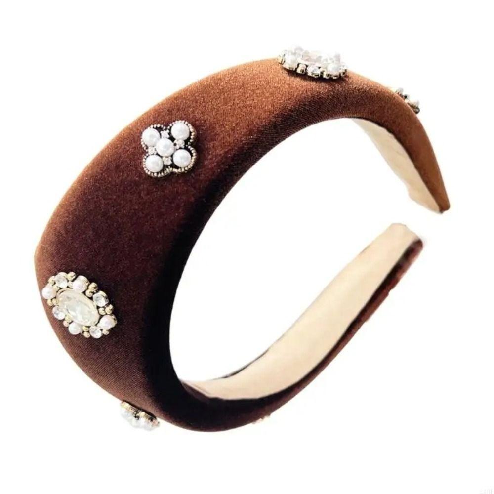 Baroque Crown Hair Hoop Elegant Vintage Hair Accessories Simple Rhinestone Pearls Hairband Party