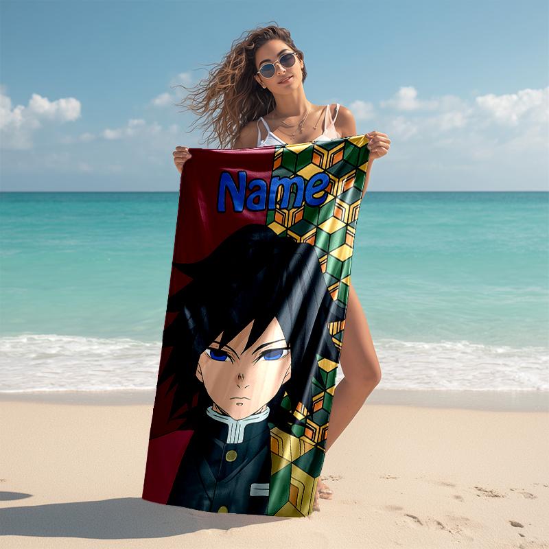 Personalized customized proof beach towel with Demon Slayer characters pattern - soft, absorbent, quick-drying, perfect swimming, camping&bathing