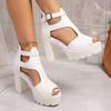Large Size Buckle with Thick Heel Fish Mouth Sandals Women's Shoes Summer New Waterproof Table Hollow Open-toed High Heels