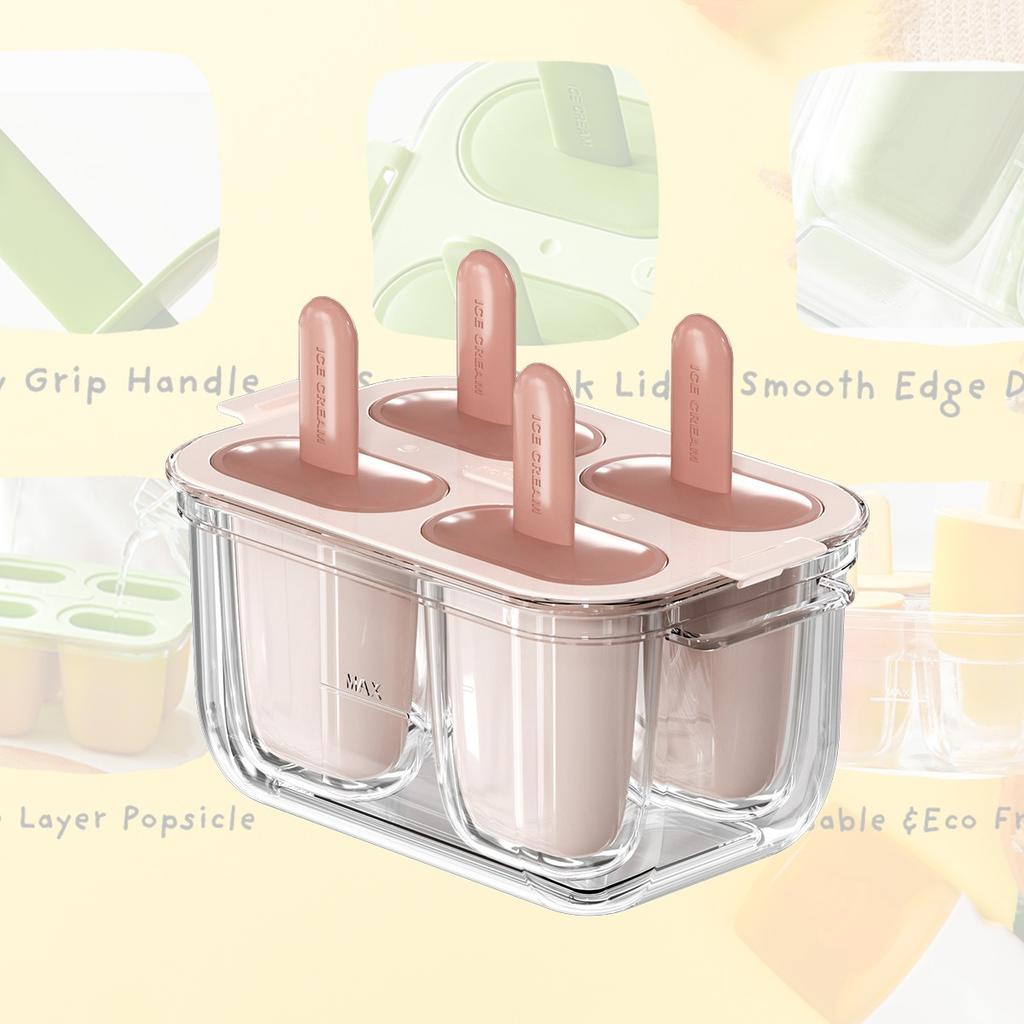 1pc Easy-Release Popsicle Maker-4Leak-Proof Molds for Juice/Fruit.BPA-Free,transparent,warm water release.Homemade popsicle tool