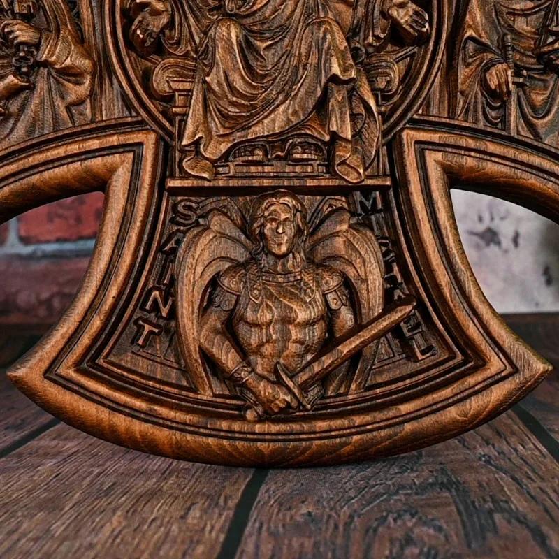 Christ Wooden Cross Catholic Trinity Jesus and Mary Home Wall Hanging Statue