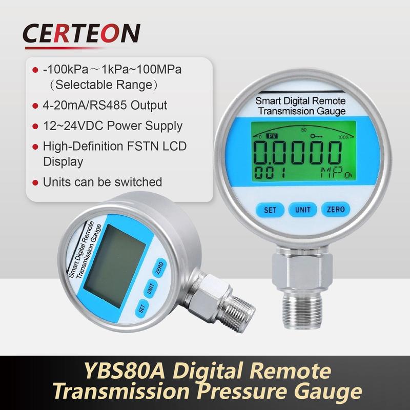 YBS80A Digital Pressure Gauge Pressure Transmitter 4-20mA RS485 M20x1.5 for Water Pump Hydraulic Level Monitoring