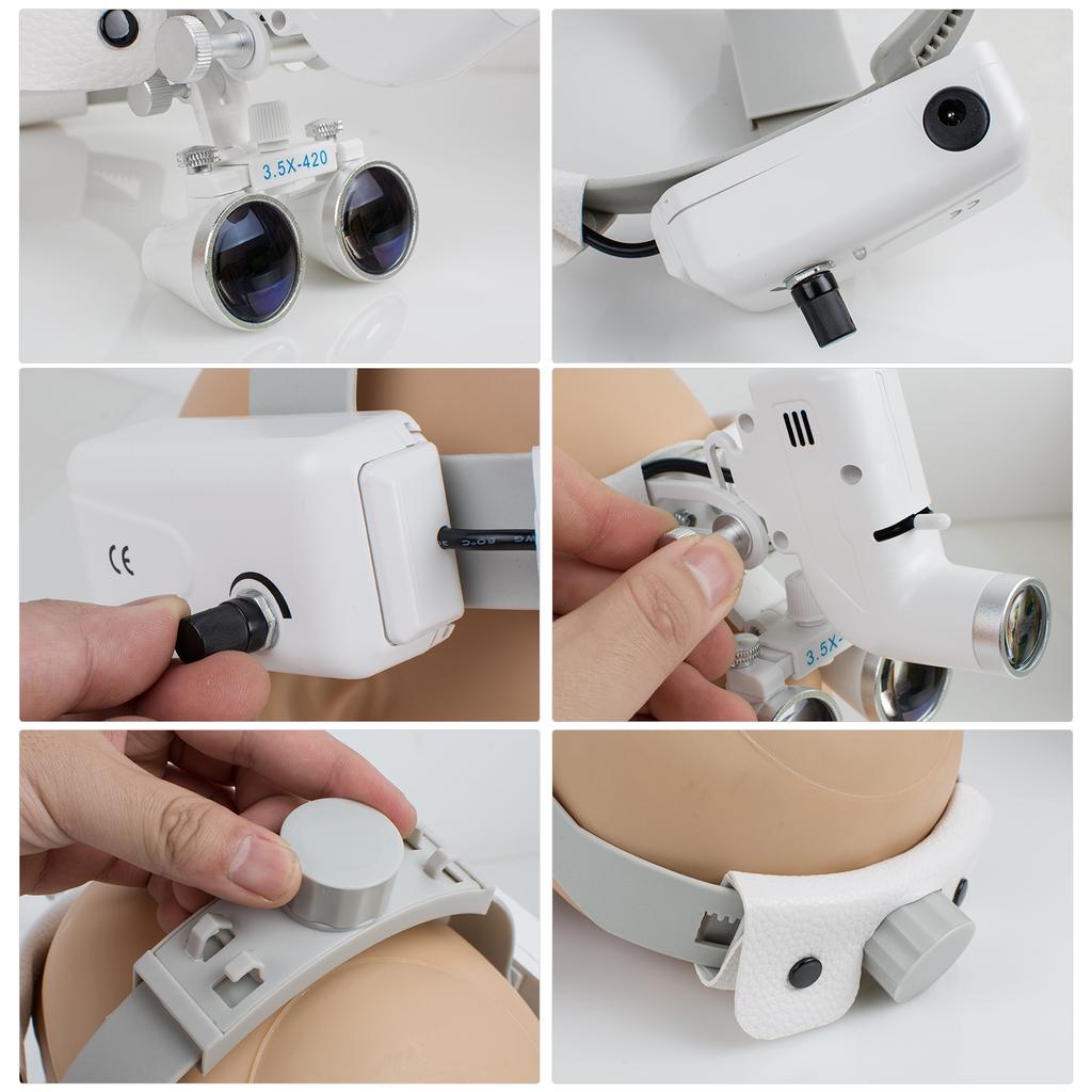 3.5X-420 Optical Dental Binocular Loupes Glasses Head Band Magnifier with LED Light
