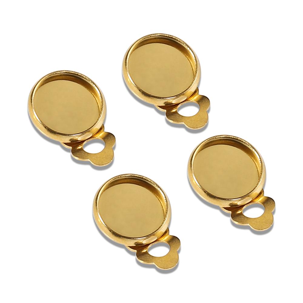 10pcs Stainless Steel Ear Clips Earrings Gold Color Blank Base Glass Cabochons Tray Cameo Base for Earrings Jewelry Making DIY