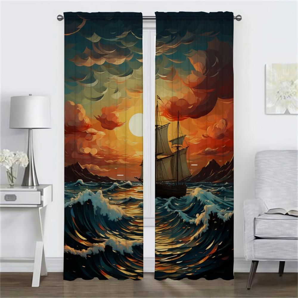 Плотные шторы для гостиной, занавеска с изображением корабля, тюль для спальни, перегородка, домашний интерьер, шторы из 2 предметов, оттенки