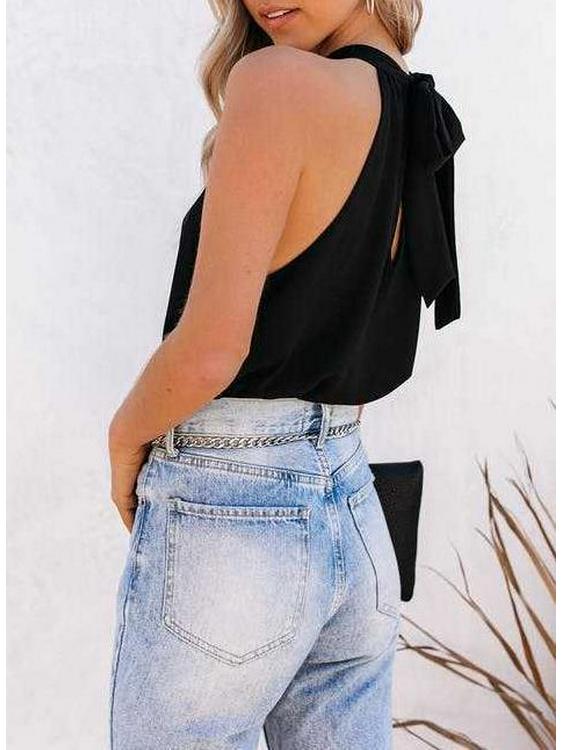 European & American Women's Summer Halter Chiffon Sleeveless Top