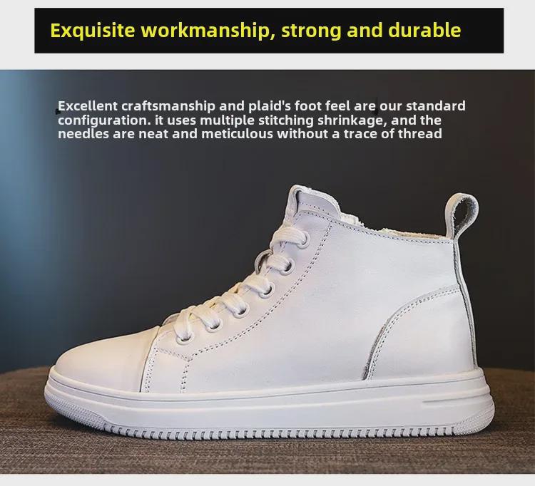 Осенние женские высокие кеды из натуральной кожи 2025 года — модная повседневная обувь белого цвета.