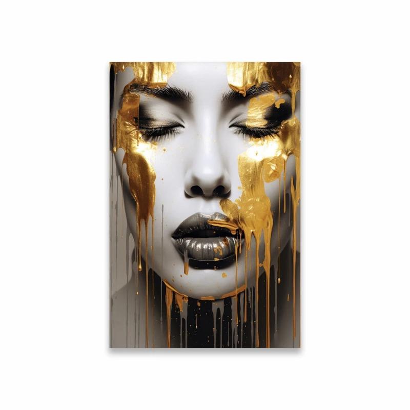 Abstract Woman Face Wallart Poster Girl Wall Art Portrait Gold Face Woman Art Print Living Decor Canvas Painting Modern Home Art