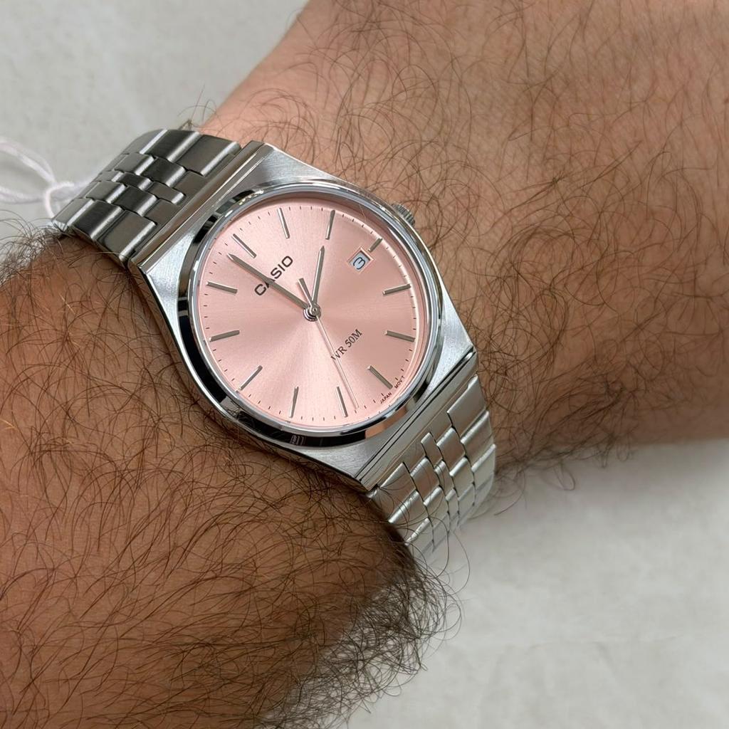 Casio Entiser Аналоговые Розовый Циферблат Ретро Мужские MTP-B145D-4AVDF (А2200), Серебро,