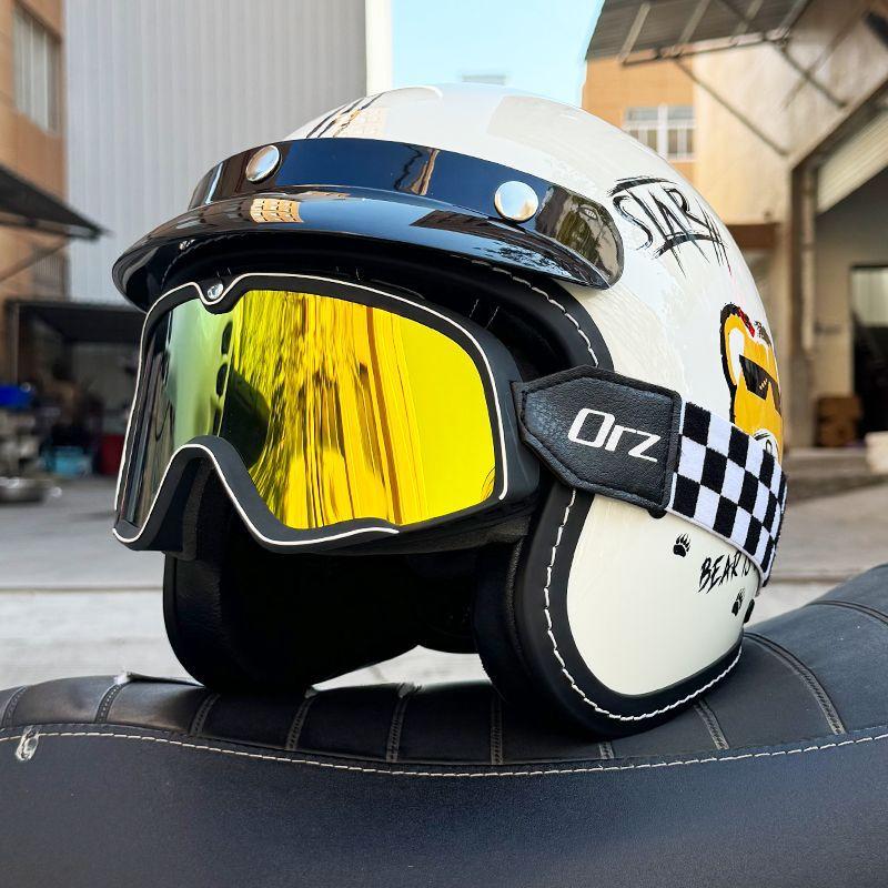 Retro Motorcycle Helmet Men's and Women's Electric Vehicle Scooter 3/4 Half Helmet