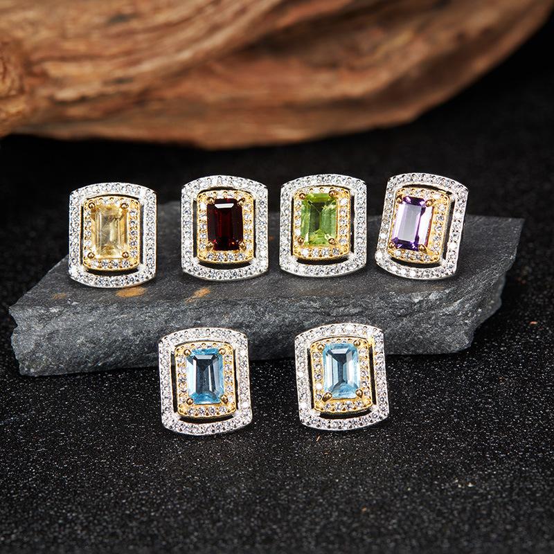 Нишевые Высококачественные Чувственные Серьги-Гвоздики из Стерлингового Серебра S925 с Натуральными Цветными Драгоценными Камнями Разделение Цвета Не Выцветает Ювелирные Изделия