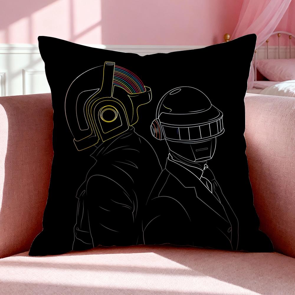 Band DDaft Punk Cushion Cover Breathable Linen Pillowcase Summer Odorless EcoFriendly Invisible Zipper Washable