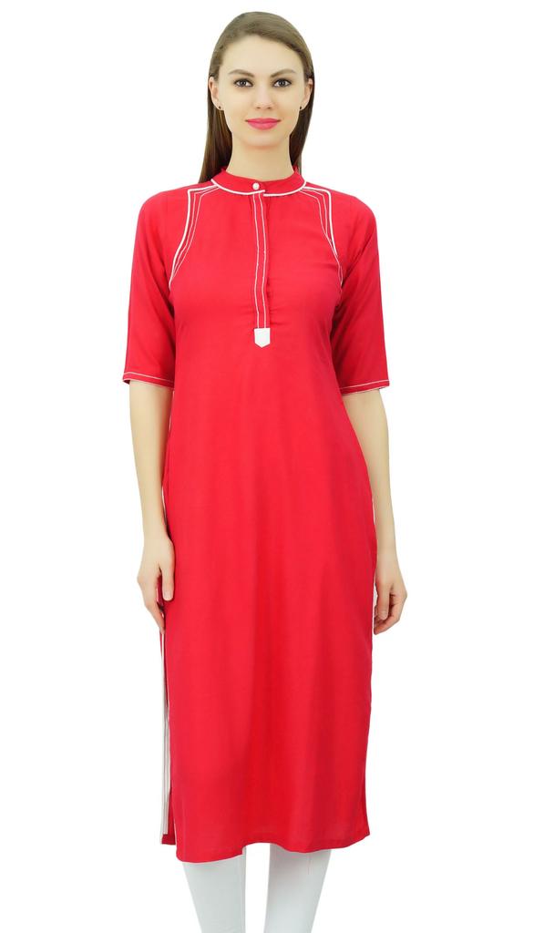 Phagun Mandarin Collar Kurti For Womens Ethnic India Tunic Top Ladies Rayon