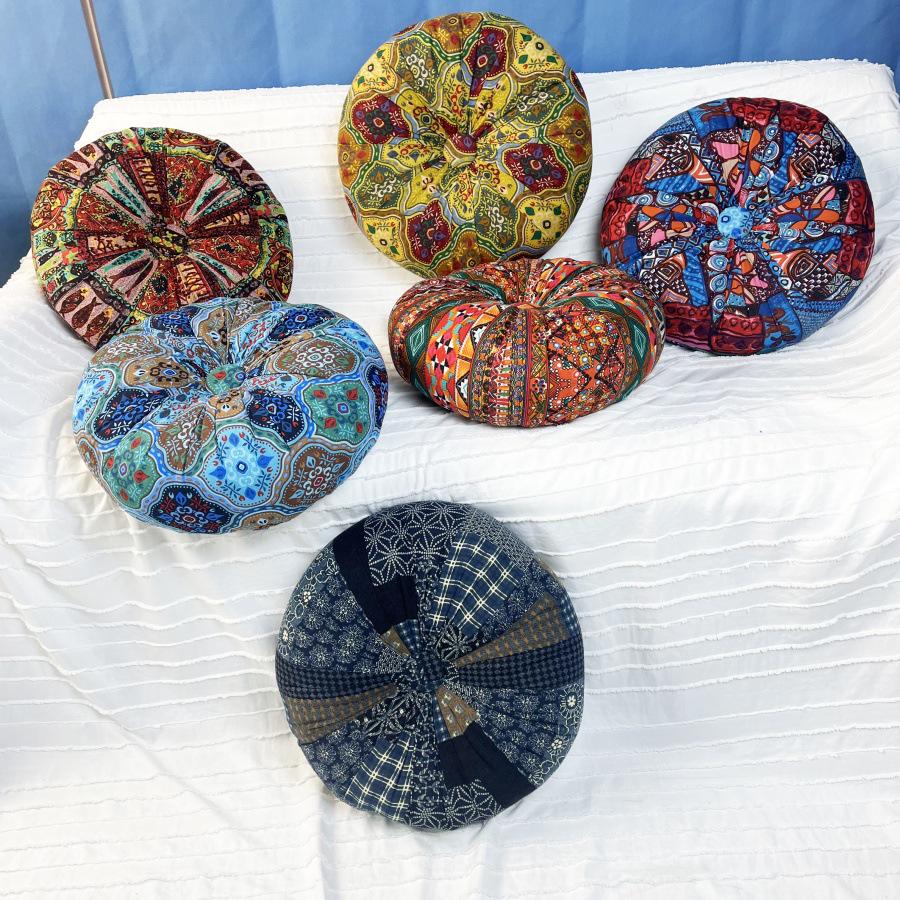 Богемная круглая подушка-пуф - форма тыквы для дивана, спинки или медитации.