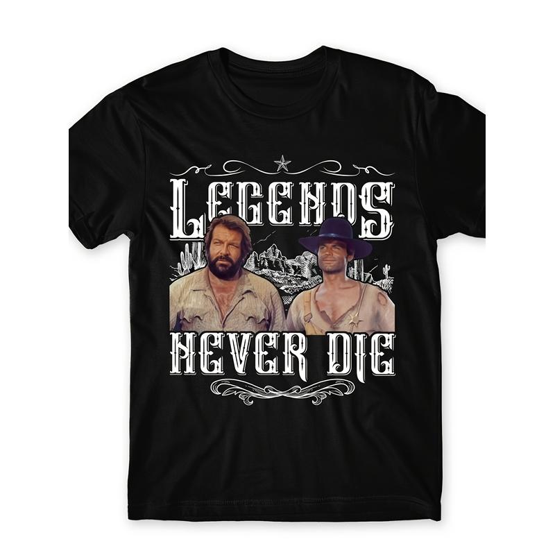 Men' Bud and Terence Anime T-Shirt - Legends Never Die Graphic Tee with Bud & Terence Aesthetic, Crew Neck Casual Shirt, Slight Stretch Fabric