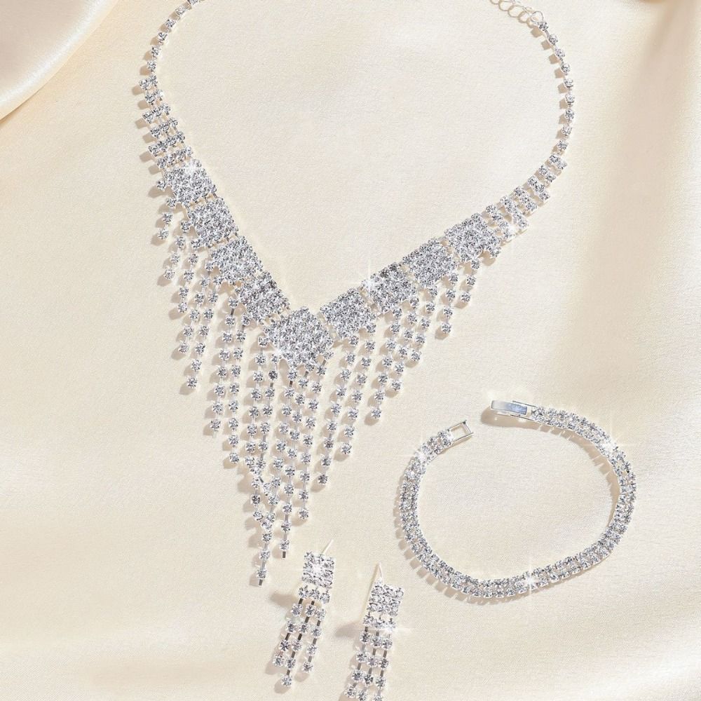 Elegant Bridal Jewelry Set Luxury Rhinestone Necklace Trendy Necklace Earring Set Wedding