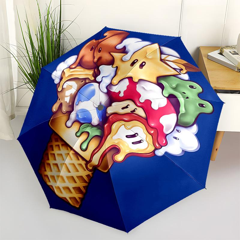 1pc Mario Ice Cream Cones Automatic Umbrella   8 Rib Portable Folding Black Iron Frame for Outdoor, Beach, Travel, Beach Umbrella 168