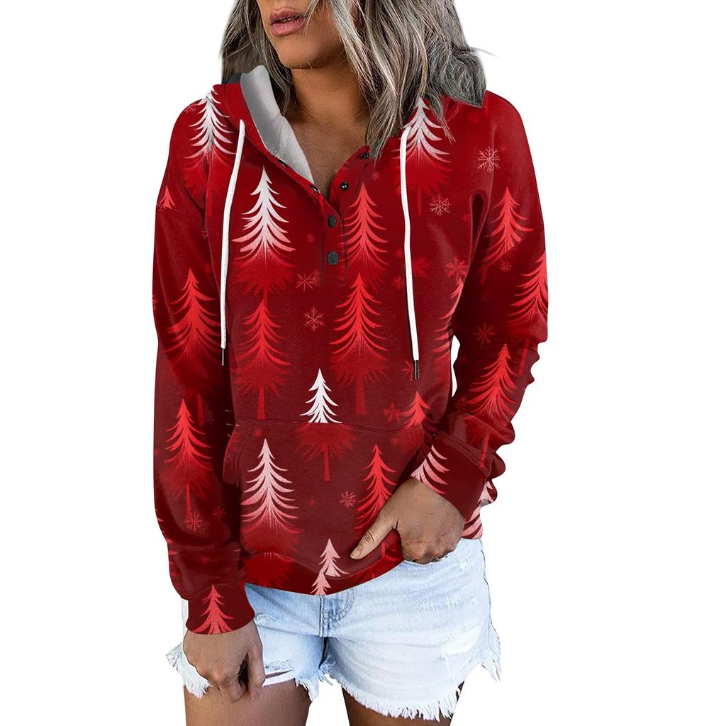 Женские повседневные модные принты с длинным рукавом на пуговицах пуловеры с капюшоном толстовки