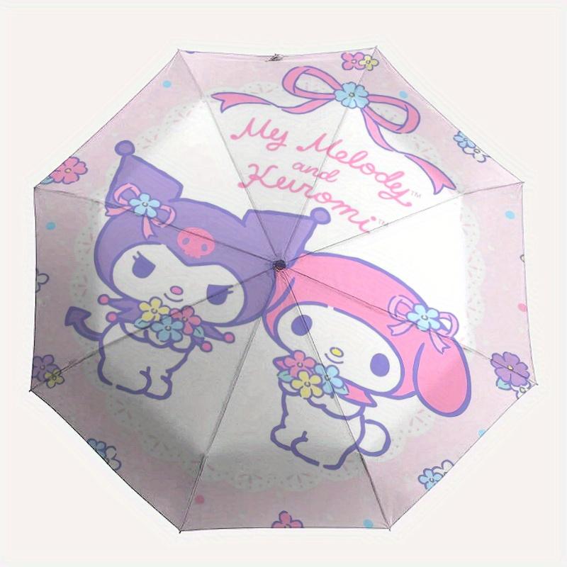 My Melody and Kuromi Automatic 3-Fold Umbrella Design, Cute Cartoon Pattern, Portable Outdoor Umbrella, Perfect, Holiday Gift for Disney fans.Y067
