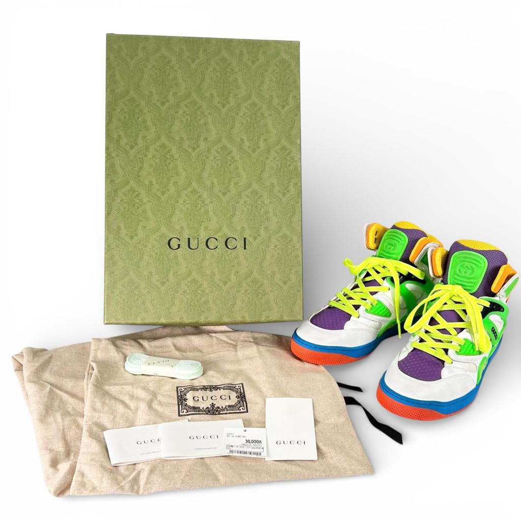 Безупречные высокие кроссовки GUCCI BASKET Винтажная обработка разноцветные 37 661310 Б/у