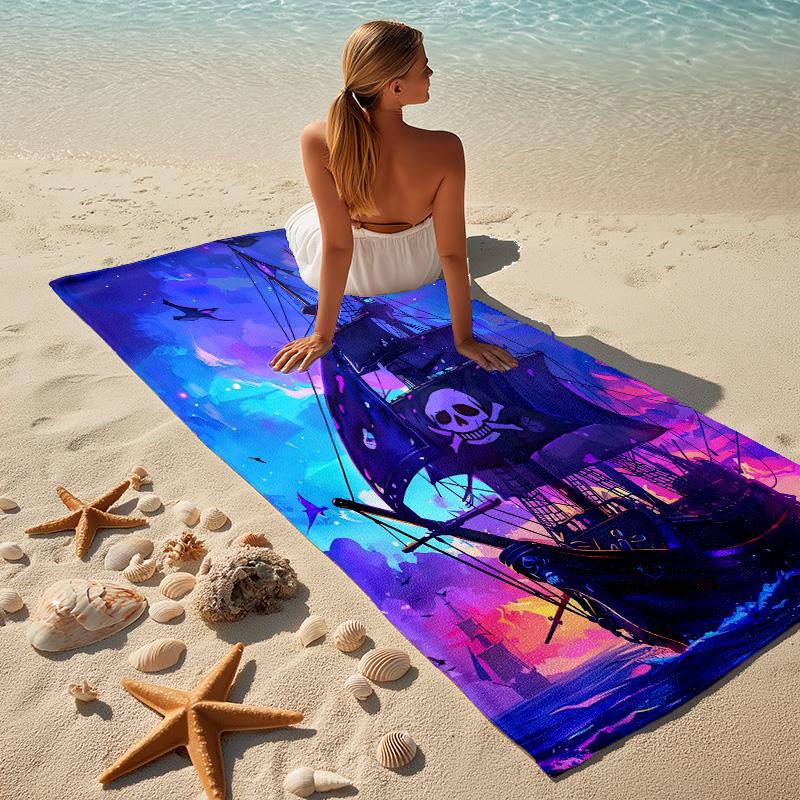 Pirate Ship Stylish Digital Printing Beach Towel Quick‑Drying Absorbent Blanket for Beach Pool Gym Travel C341