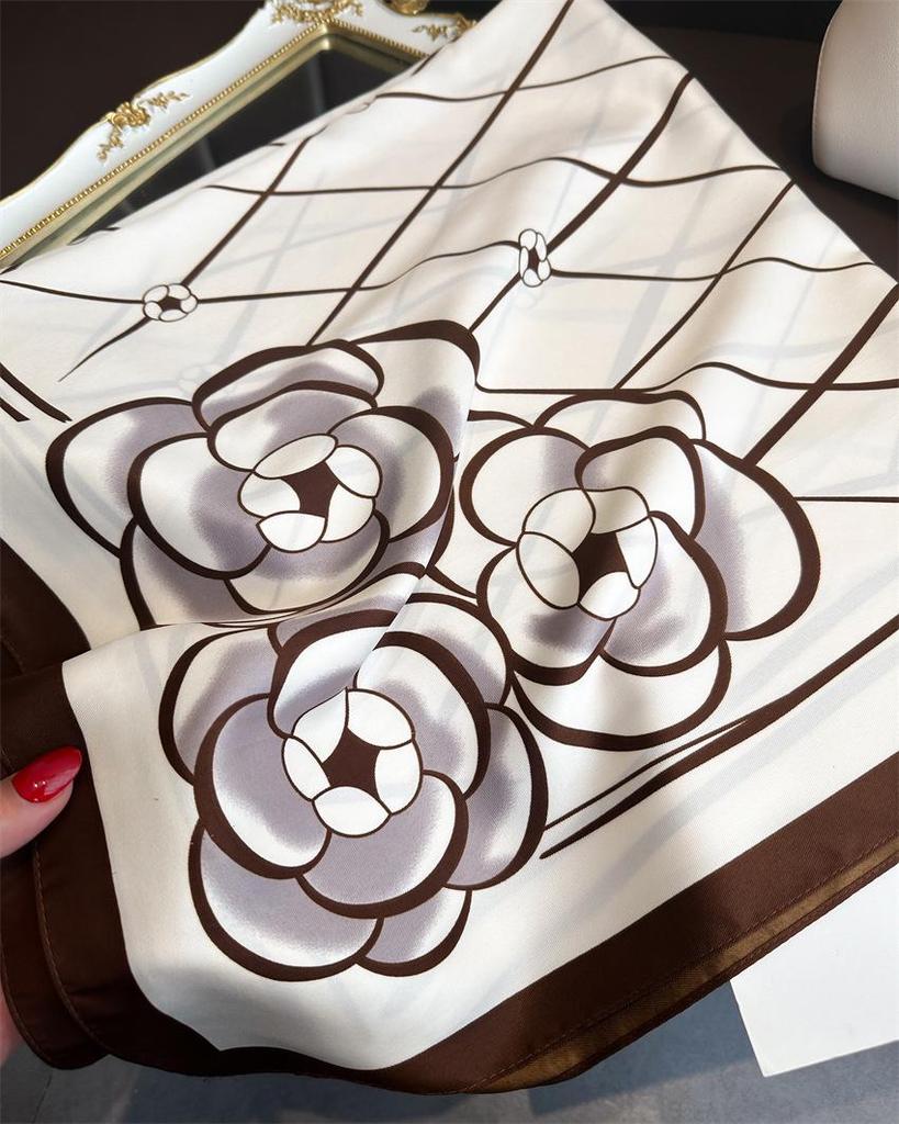 Versatile British-Style Silk Square Scarf - 90cm Solid Color Shawl & Headscarf