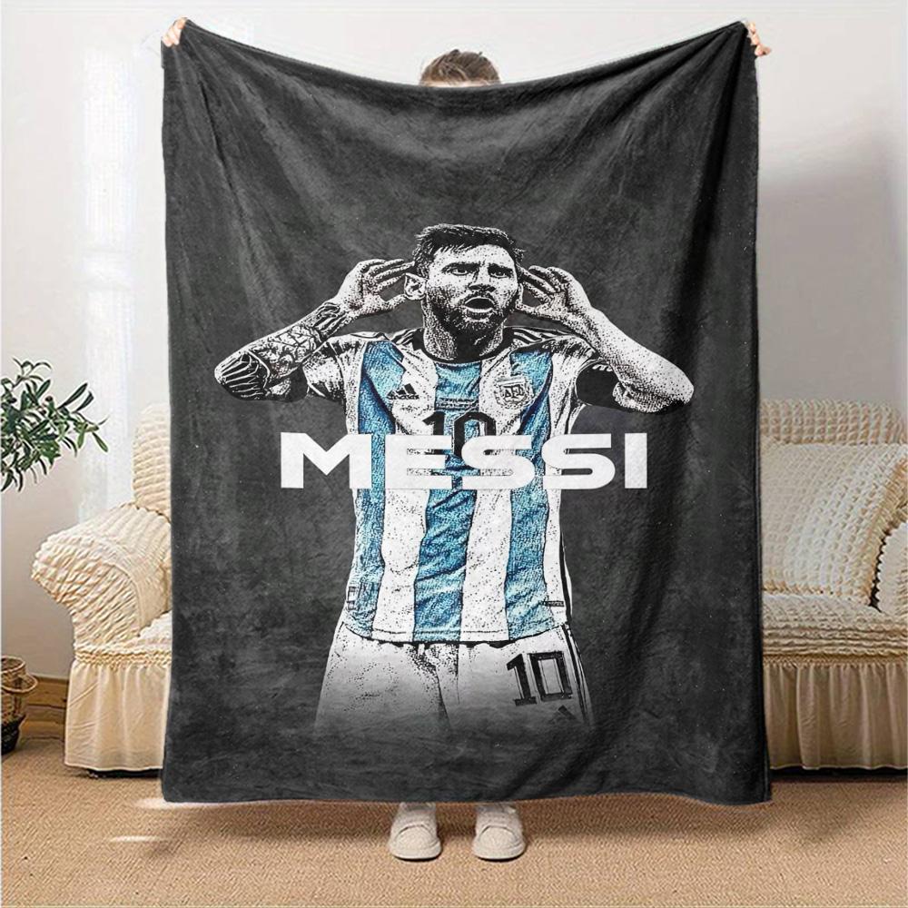 Football Messi Blanket Ultra-Soft Suitable for Seaside Office Bedding for All Occasions Playful Design Gifts For Family Or Friends