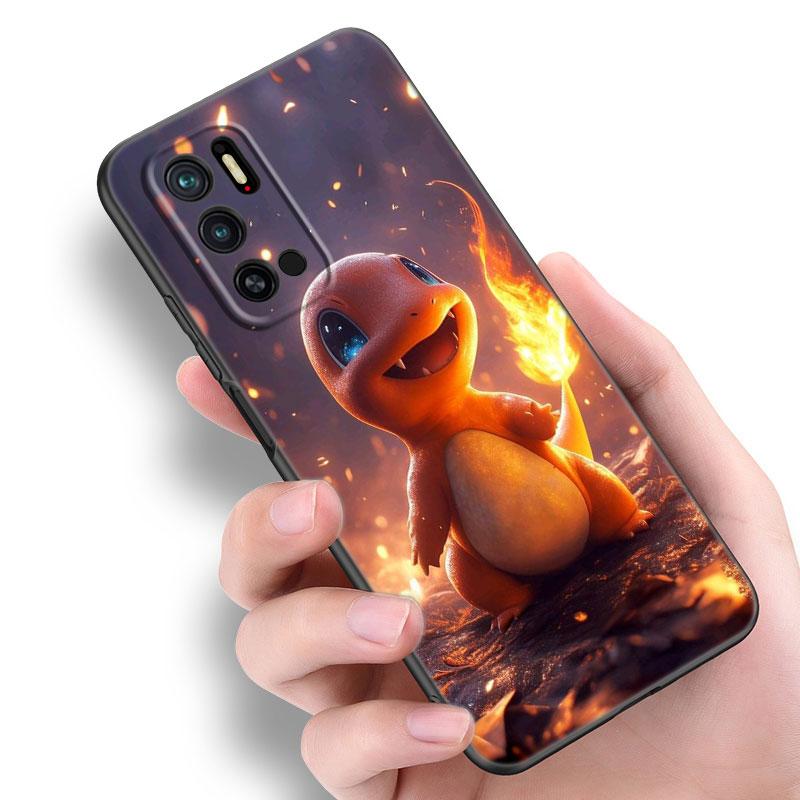 Милый Черамандер Покемон Черный Силиконовый Чехол для Телефона Для Xiaomi Redmi Note 9 10 11 11S 11T 12 13 Pro 5G Plus 9S 10S 12S