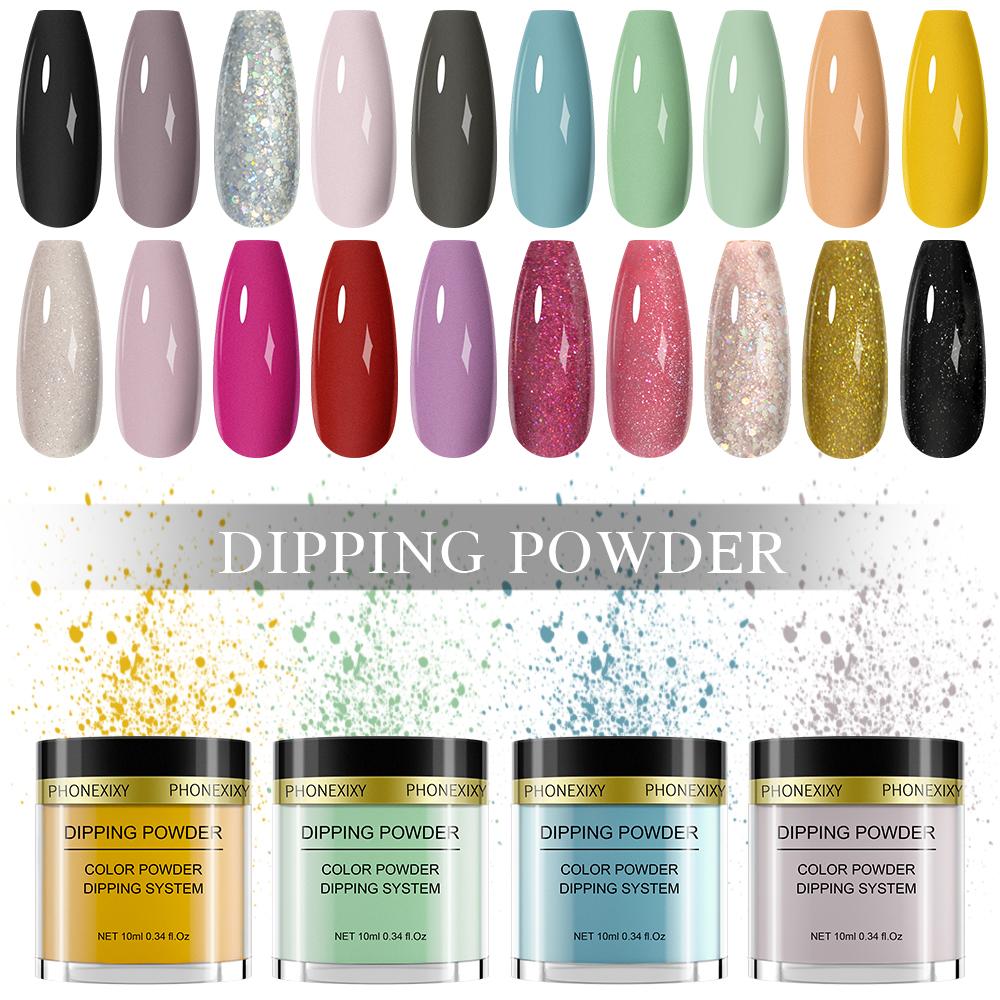 PHOENIXYNail Порошок для окунания, 20 цветов, пигментный порошок для ногтей, блестящий порошок для дизайна ногтей, акриловая пудра для маникюра без УФ-светодиодного лечения для ногтей
