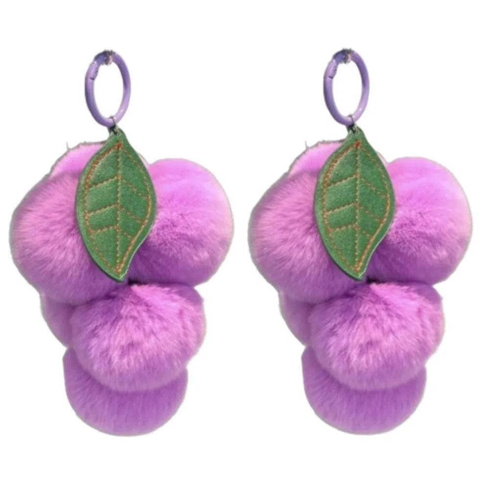 2Pcs Soft Plush Furry Grape Key Chain Charm Decor Rex Rabbit Fur Fruit Keychain Pendant Car Keychain Cute Pompoms Keyring Purse