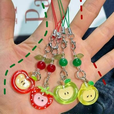 Красное Зеленое Яблоко Ручной Работы Кулон Цепочка для Телефона Бусина Подвеска Цепочка для Камеры Милый Ins Девичье Сердце Брелок Аксессуары