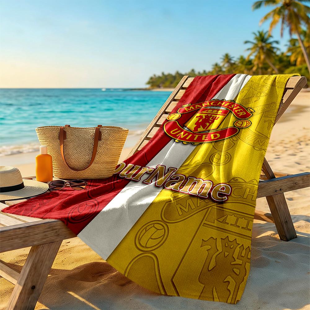 Manchester Customize Text Beach Towel Soft Durable Quick-Dry Perfect for Traveling Yoga Camping and Swimming