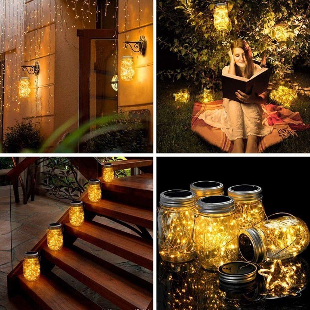 30LED Solar Fairy Lights Solar Charging Hanging Outdoor Lights Mason Jar Lid Lights Porch Patio