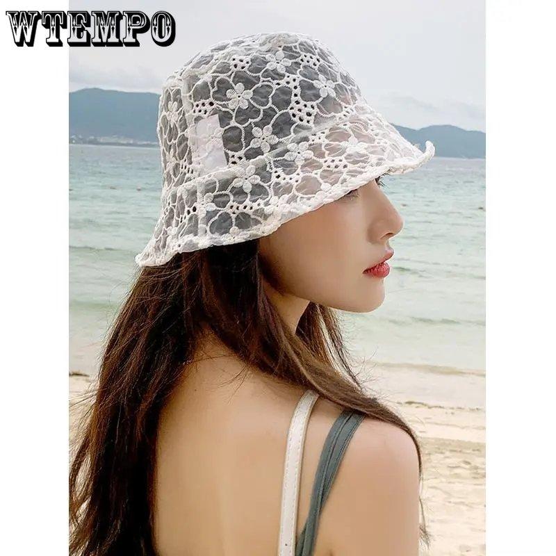 WTEMPO Lace Hollow Out Hat for Women Soft Lace Flower Wide Brim Sun Hats Floppy Summer Hat Dress Lace Ladies Beach Hat