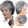 Gradual Gray White Short Curly Hair Set for Middle-aged and Elderly People