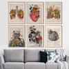 Human Organs Poster Science and Education Wall Painting Retro Art Abstract Canvas Painting Classroom Corridor Decorative Mural