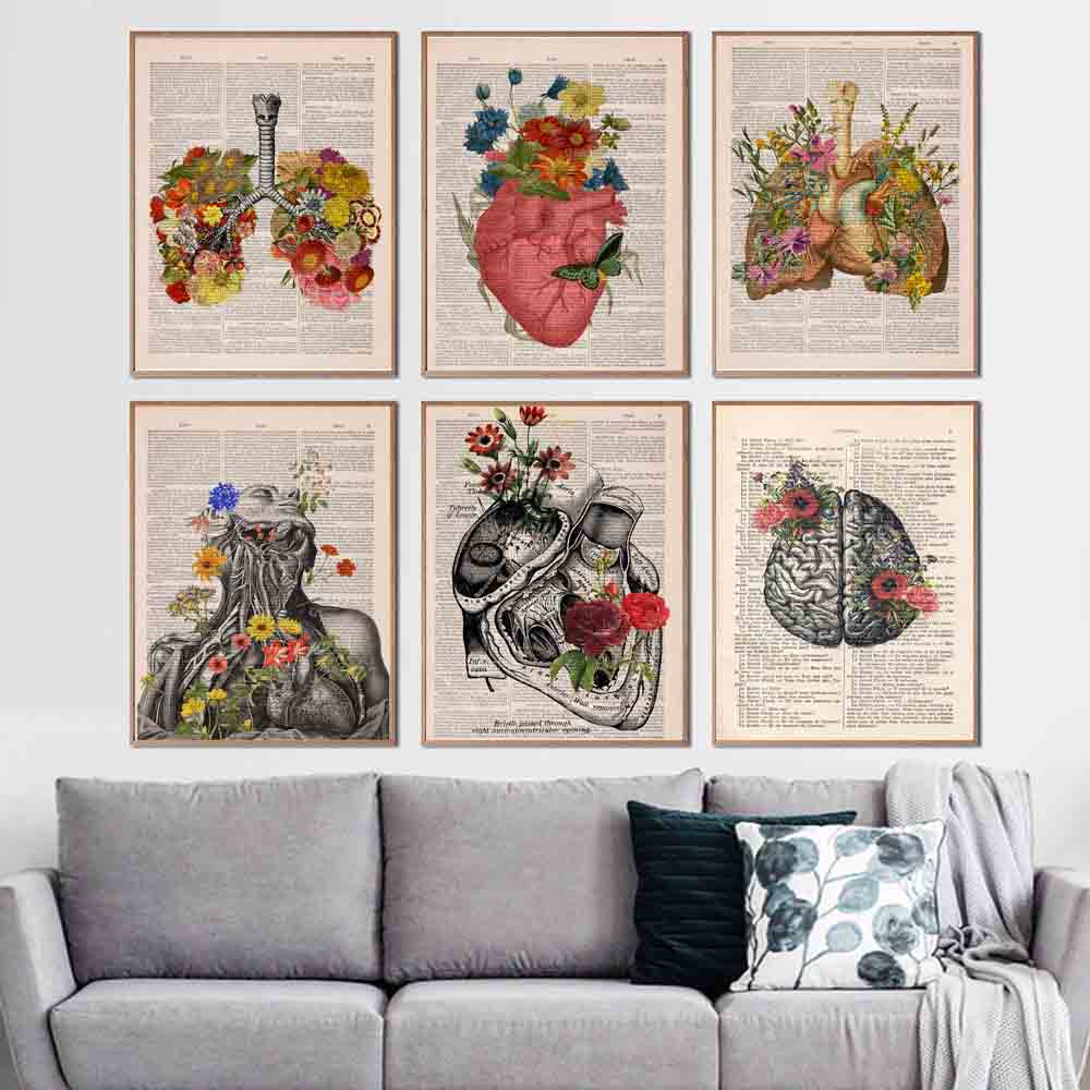 Human Organs Poster Science and Education Wall Painting Retro Art Abstract Canvas Painting Classroom Corridor Decorative Mural