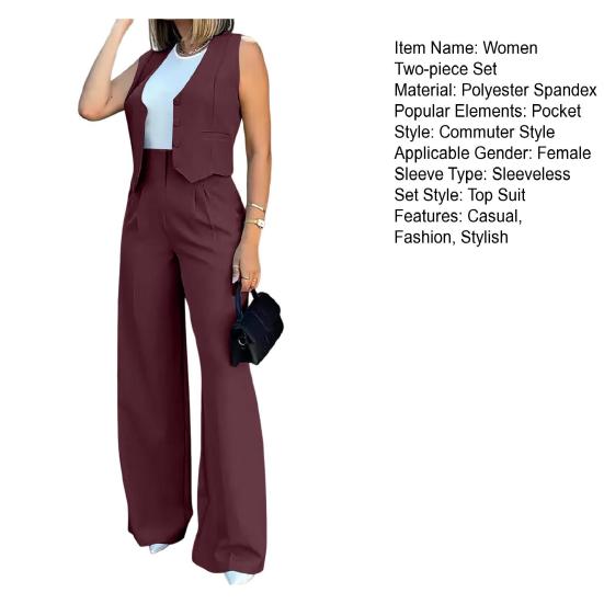 Женские комплекты жилетов, офисный женский нарядный комплект из двух предметов, безрукавный пиджак на пуговицах, жилет, широкие брюки, комплект, летний рабочий наряд