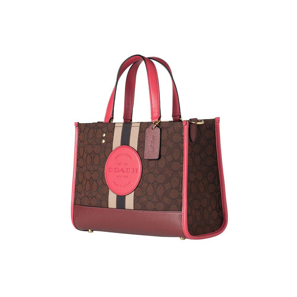 Coach Dempsey 30 Striped Logo Decor Canvas And Leather Tote Bag Women tote Brown 4113-IMTN8