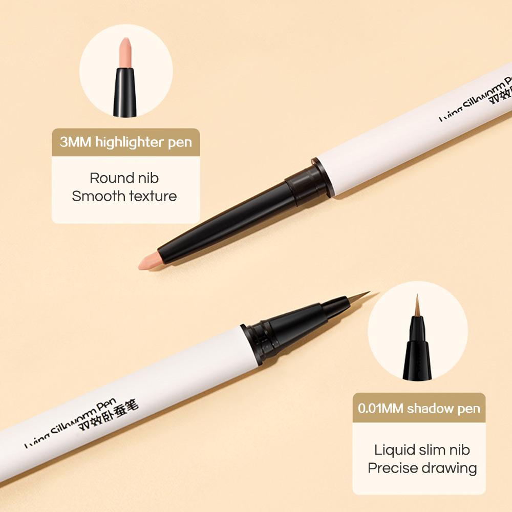 GECOMO Double Head Lying Silkworm Pen, мерцающая кисть для придания яркости глазам, с подводкой для глаз 0,01 мм, тенями для век, макияж