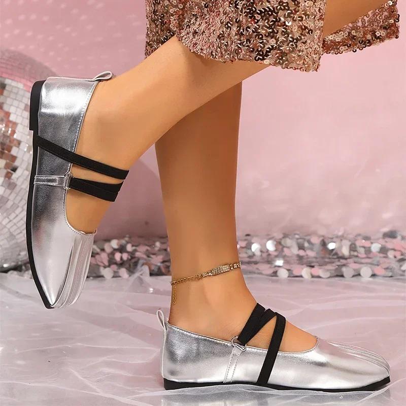 Модные женские кожаные балетки для танцев с плоским квадратным носком, женские туфли на плоской подошве 2025 года, модные элегантные осенние туфли Zapatillas Mujer