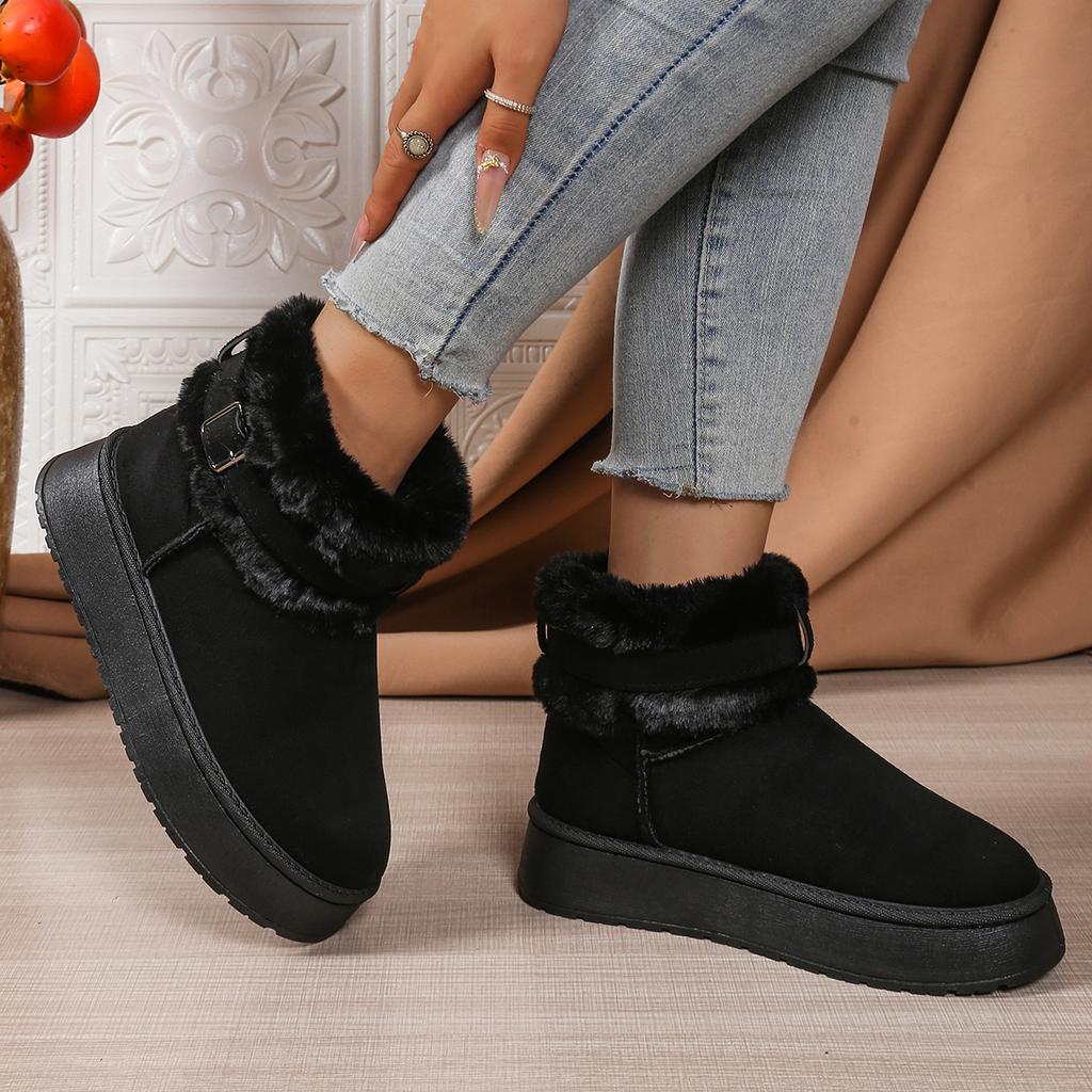 Fashion Women Single Boots Casual Comfort Warm Non-slip Snow Boots Women Winter New Outdoor Women Shoes Thick Soled Plush Mid-calf Boots